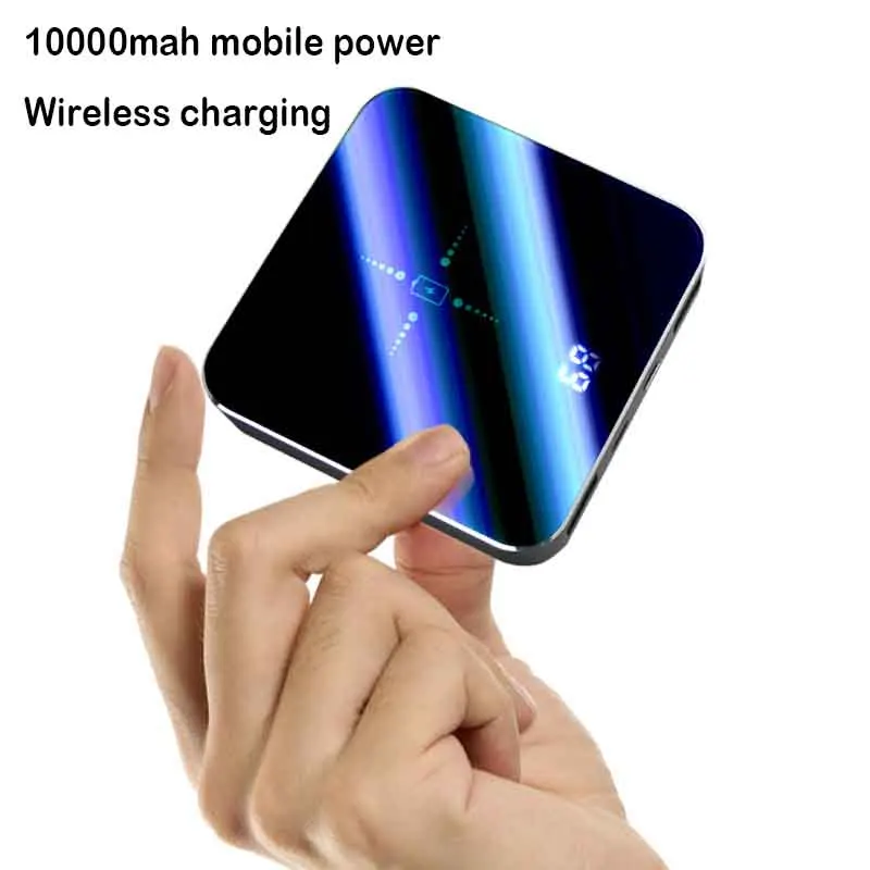 Зеркальное 10000 мАч Зарядное устройство Qi Беспроводное зарядное USB PD для iPhone X 8 Macbook