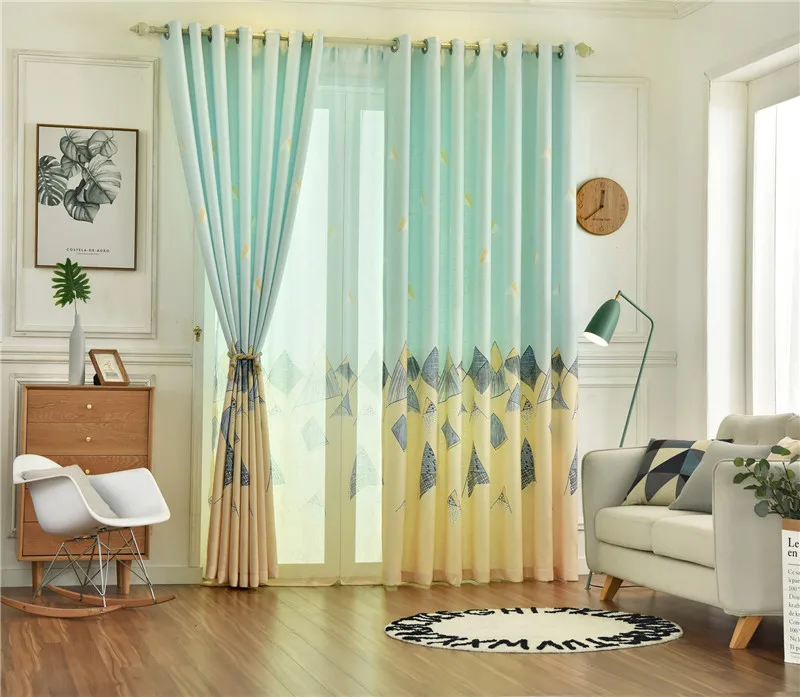 Padded Cotton Linen Bottom Cloth Boys Printed Curtain for Living Room Blue Curtains Gray Fine | Дом и сад