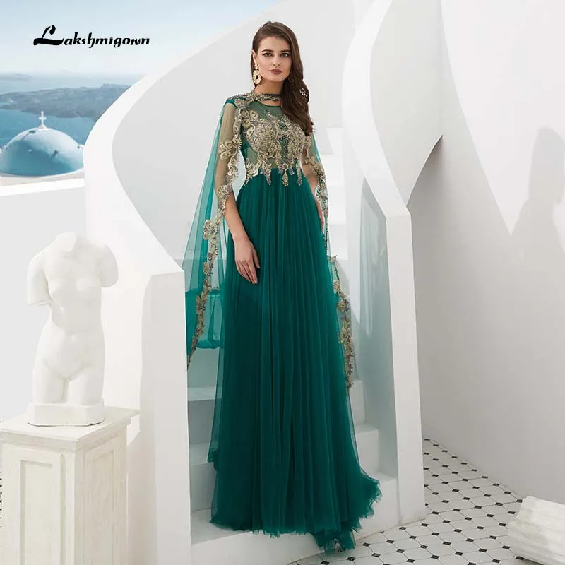 Lakshmigown Элегантные зеленые мусульманские Вечерние платья со съемным шлейфом вечернее платье
