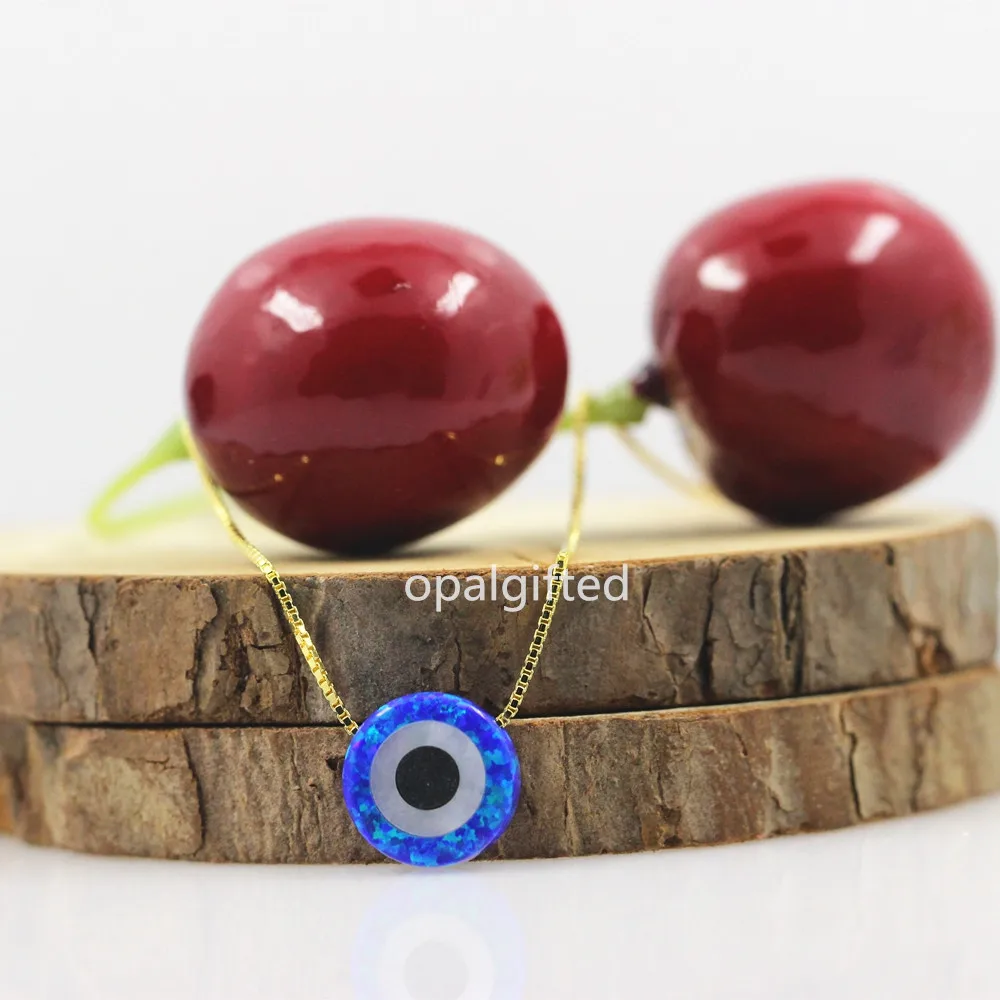 (1 шт./лот) Бесплатная доставка 10 мм синтетический опал ожерелье от сглаза синее s