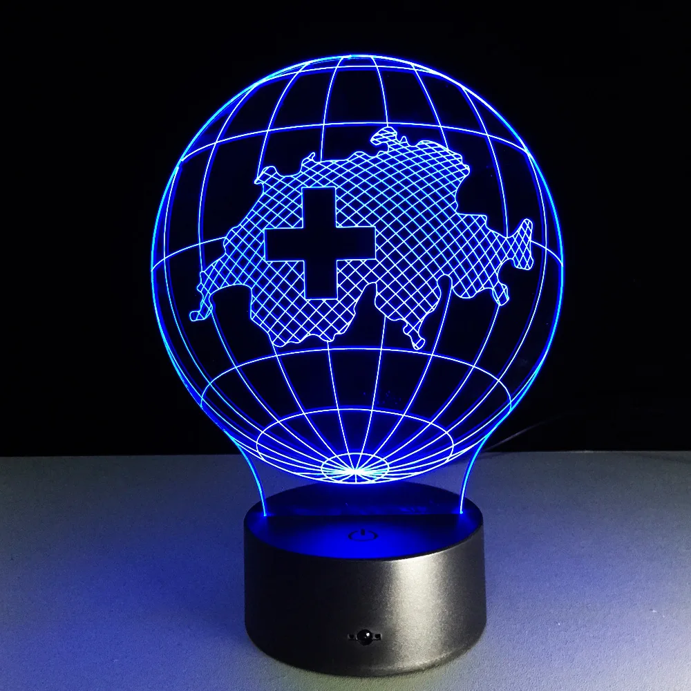 3D лампа 7 цветов градиентная швейцарская карта RGB Led ночник для детей иллюзия