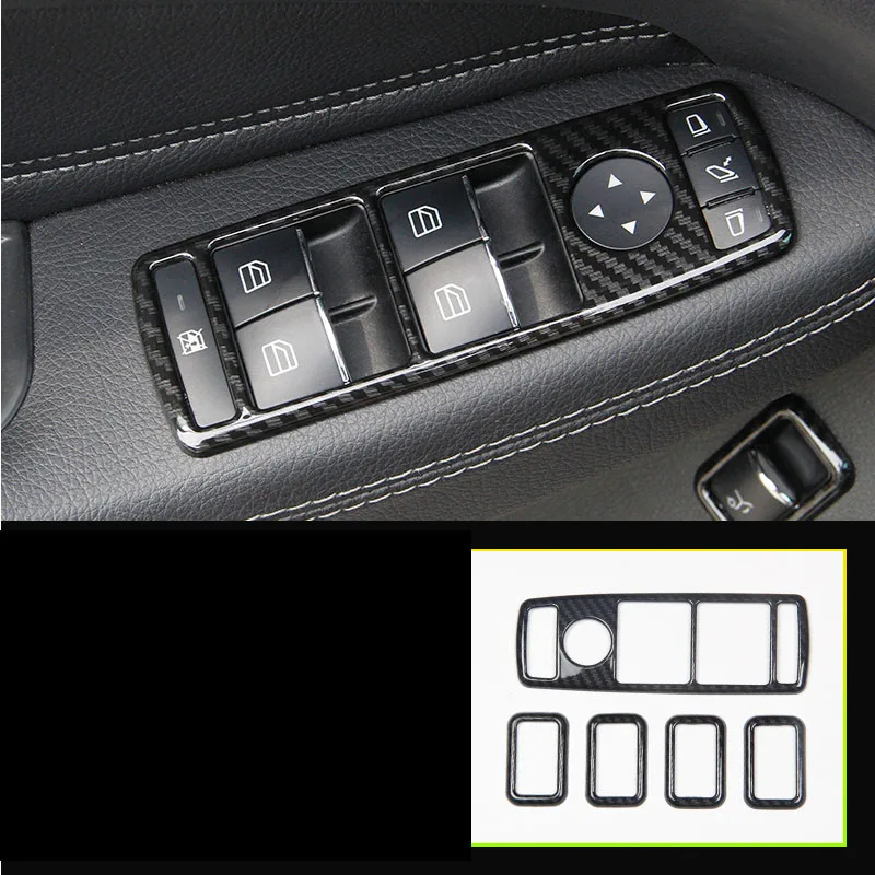 stainless fiber 4pcs Дверная ручка, стеклоподъемник, кнопка включения, накладка, рамка для Mercedes Benz A W176 B W246 C W204 E W212 GLE W166 CLA W117 GLA X156 - Название цвета: stainless fiber 4pcs