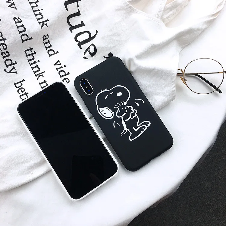 Черный и белый мультяшный милый щенок Снупи чехол для телефона iPhone 6 6S 7 8 PLUS X XR XS MAX