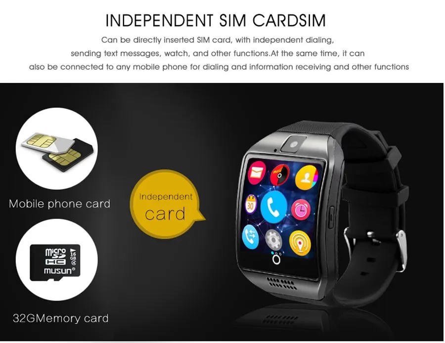 NEW Q18 Passometer Smart watch with Touch Screen camera Support TF card Bluetooth smartwatch for Android IOS Phone | Электроника
