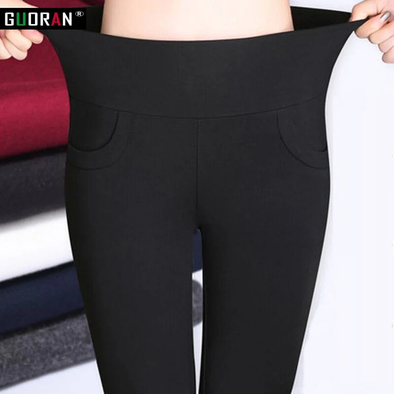 Брюки-карандаш женские зимние теплые черные с высокой талией деловые элегантные