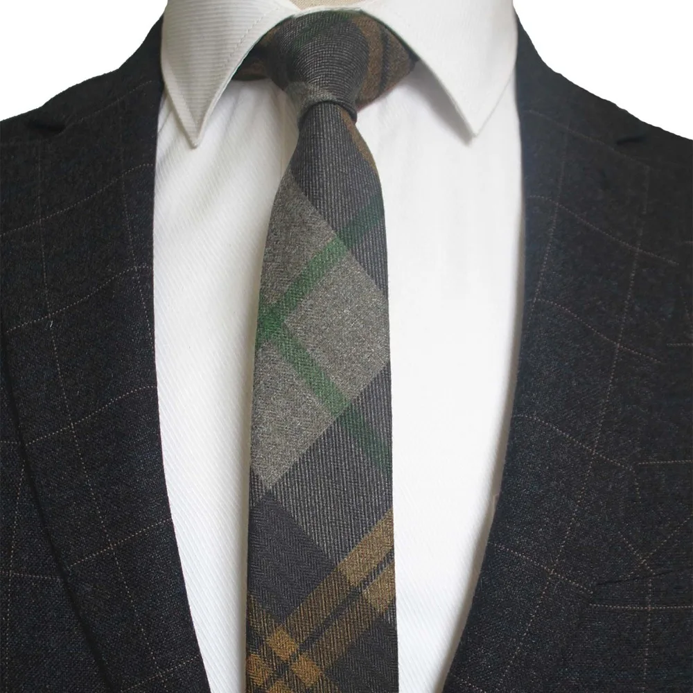 

JEMYGINS Original 2.4" Skinny England Plaid Cashmere Wool Tie Handmade Slim Necktie For Fashion Youth Men Party Suit Neck Tie