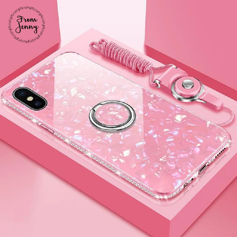 Чехол для iphone X XR XS Max палец кольцо Kickstand чехлы 8 7 Plus 6 6s Bling Conch Shell закаленное