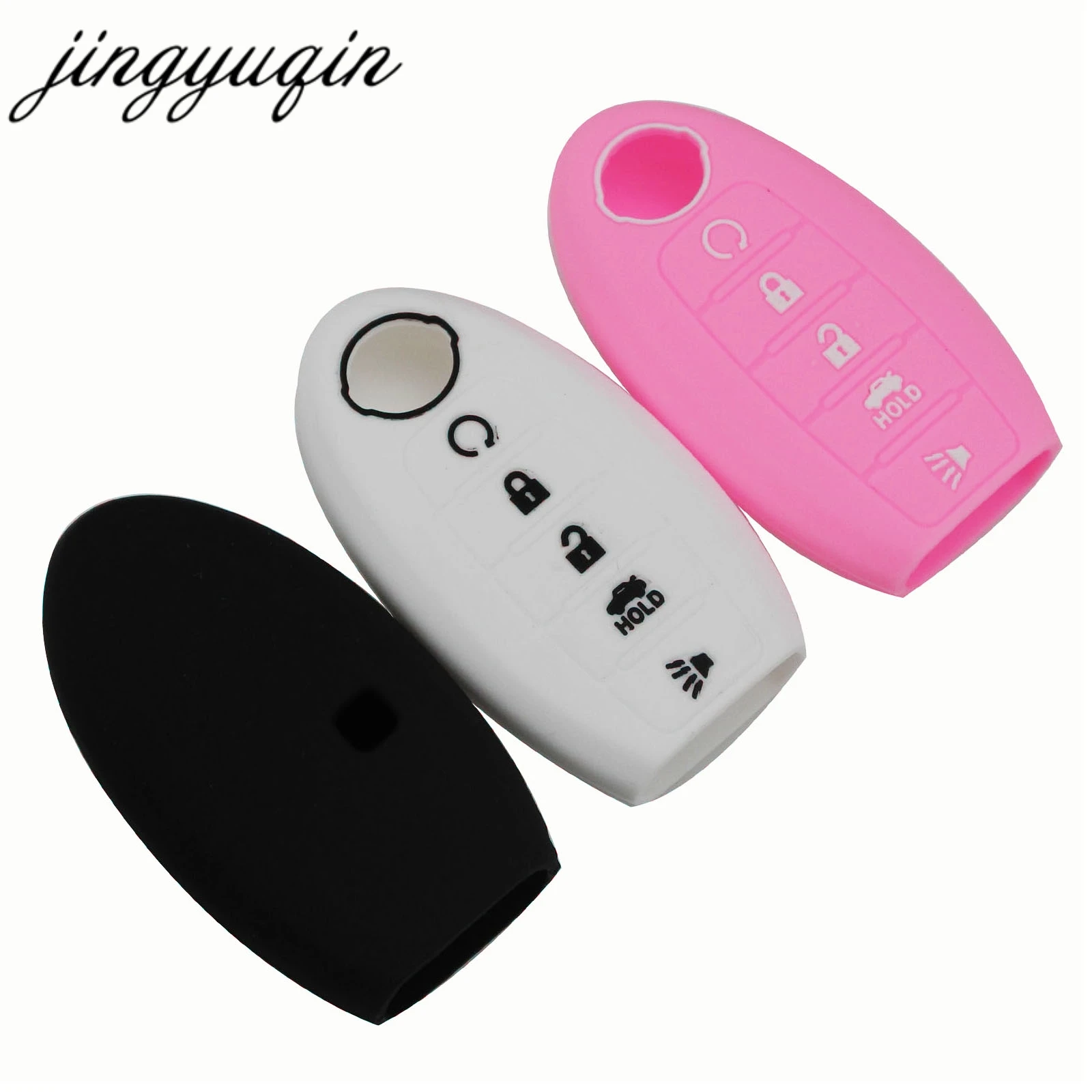 

jingyuqin Silicone Key Case Smart Keyless Remote For Nissan Altima Maxima Infiniti EX FX G37 Q60 QX50 QX70 5 Button Fob Cover