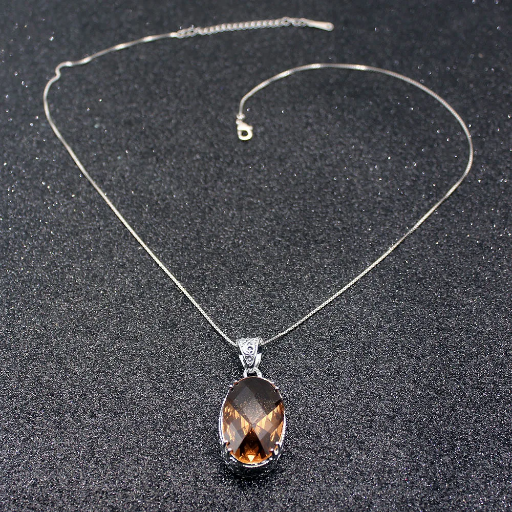 Glowing Oval Shape Honey Topaz925 Sterling Silver Color Charms Women Pendant Chain Necklace 20 Inch | Украшения и аксессуары