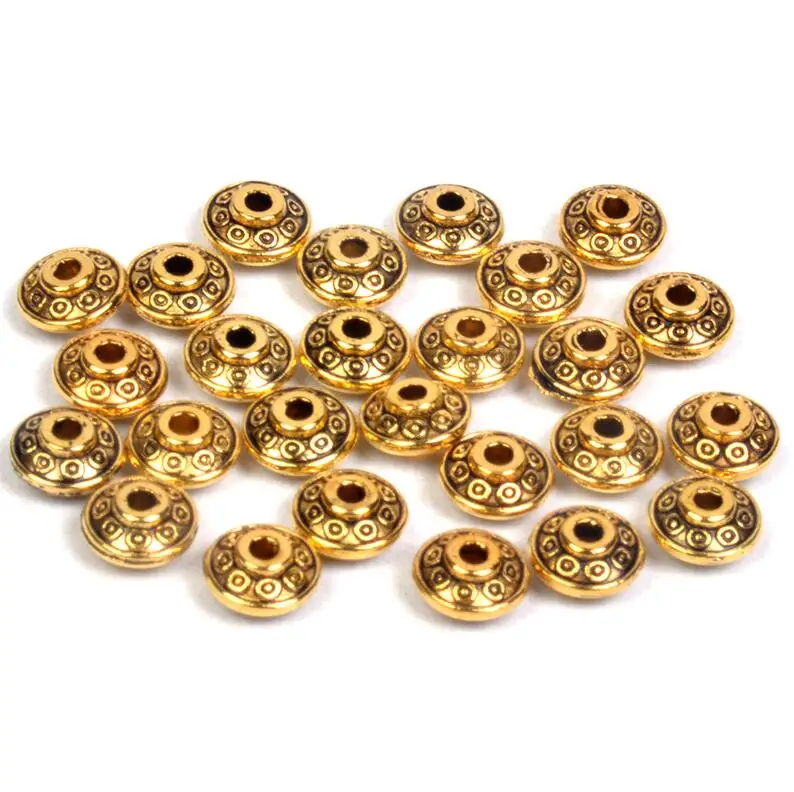 UF gold 6mm 100pcs 8 мм, 100 шт./лот, винтажные бронзовые и золотые бусины с узором в виде колеса, тибетские серебряные бусины для изготовления браслетов и ювелирных изделий - Цвет: UF gold 6mm 100pcs