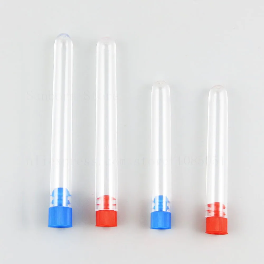 

Многоразовая прозрачная пластиковая трубка 10 мл, пустая маленькая пластиковая пробирка, форма с синей Красной пробкой, диаметр 12 мм, 200 шт.