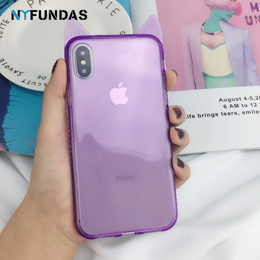 NYFundas Прозрачный чехол для iphone 8 7 6 6s plus X кошачьи ушки силиконовые чехлы XS MAX XR |