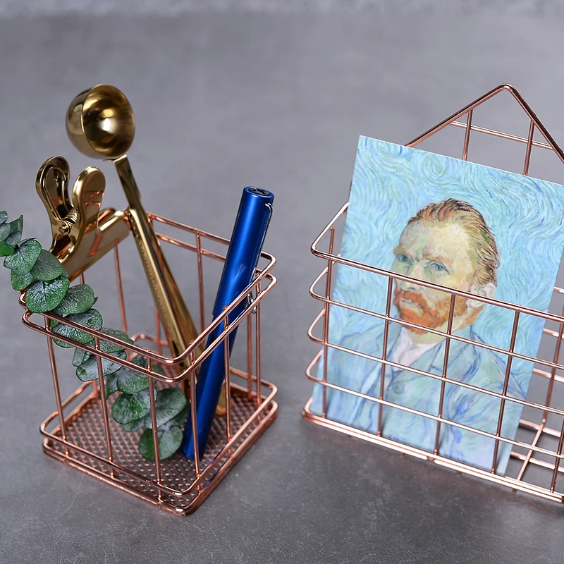 Креативный полый Железный контейнер для ручки цвета розового золота из