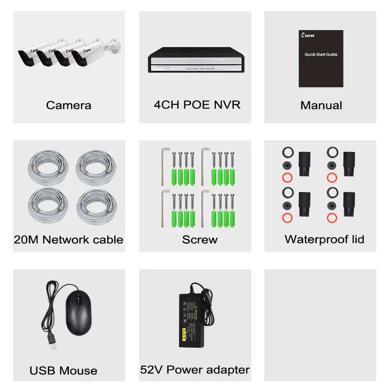 

Keeper H.265 4CH 5MP POE Security Camera System Kit Audio Record IP Camera IR Outdoor Waterproof CCTV Video Surveillance NVR Set