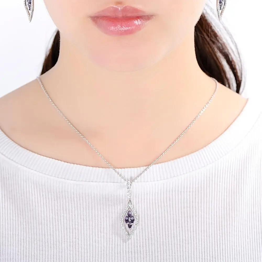 VISTOSO Серебряные ожерелья подвески для Для женщин зеленый синий фиолетовый кулон