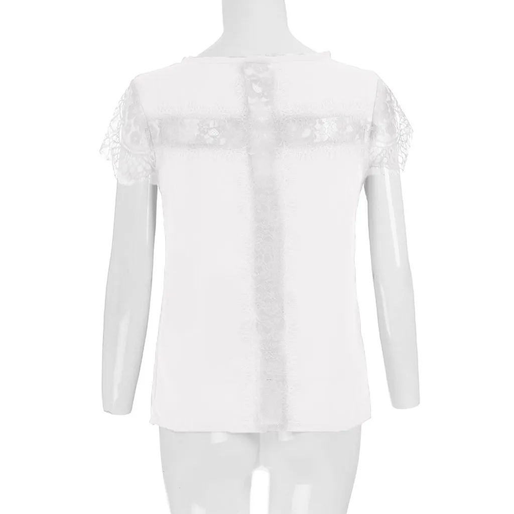 Blusas mujer de moda женская модная летняя однотонная кружевная рубашка с коротким рукавом Свободные топы шифоновая блузка