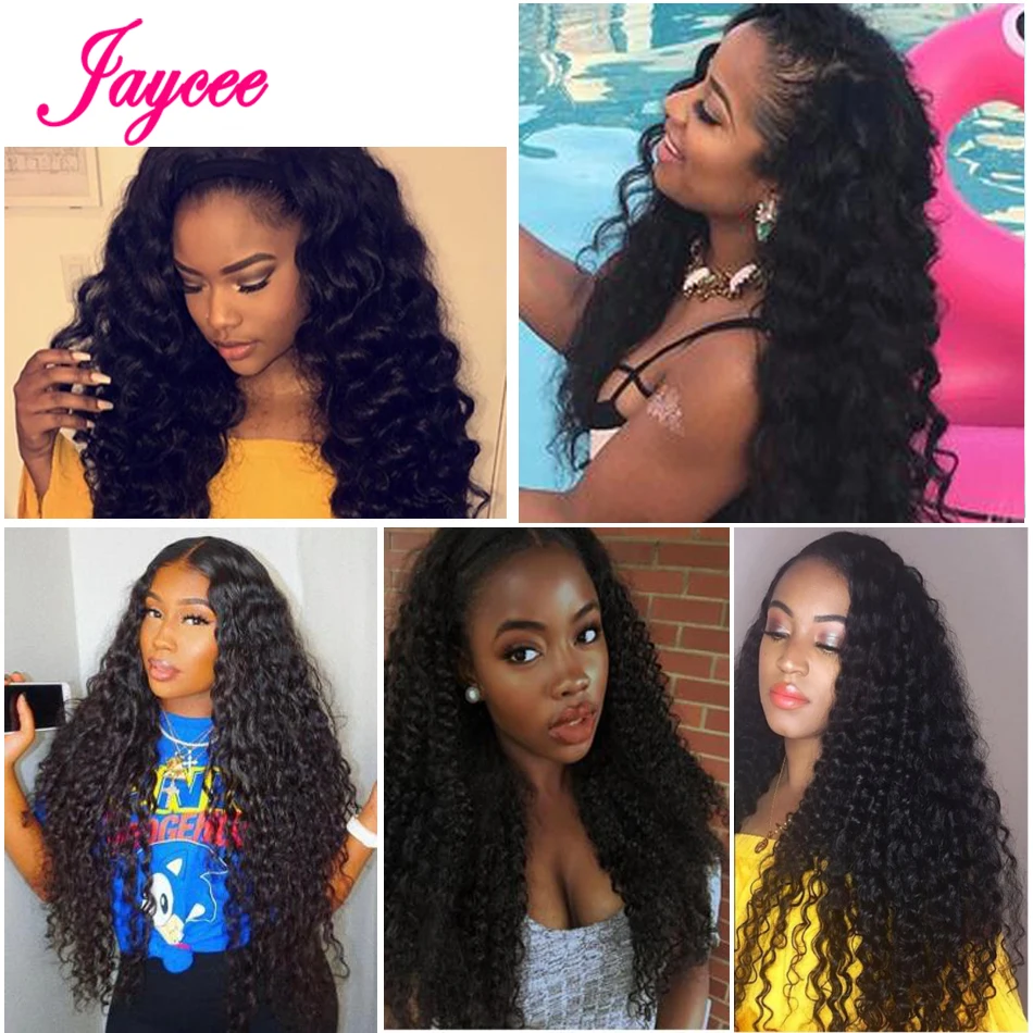 Jaycee бразильские глубокая волна 3/4 пучки с закрытием Remy человеческие волосы