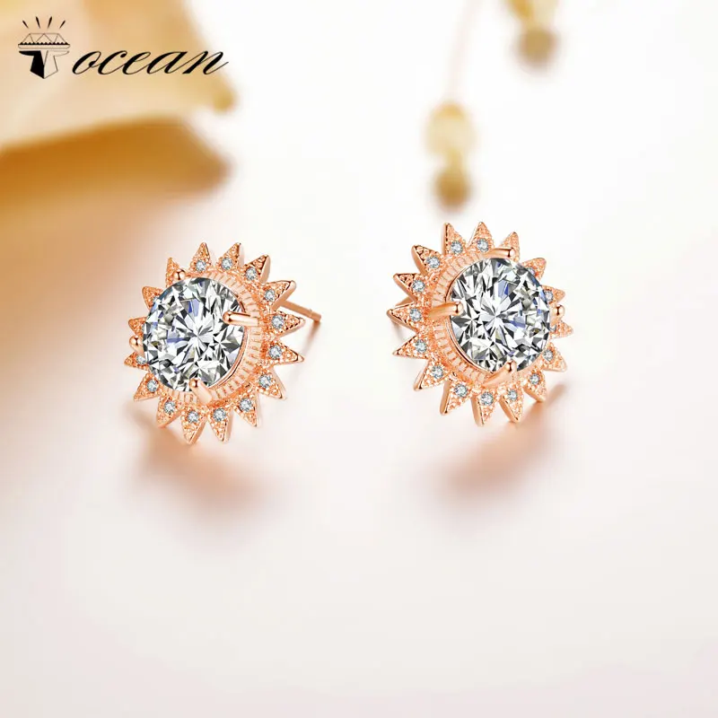 Tocean Rose Gold Color Cute Flower Sunshine Jewelry Wedding Stud Earrings for Women AAA Zircon Engagement Accessories Gift EM101 | Украшения