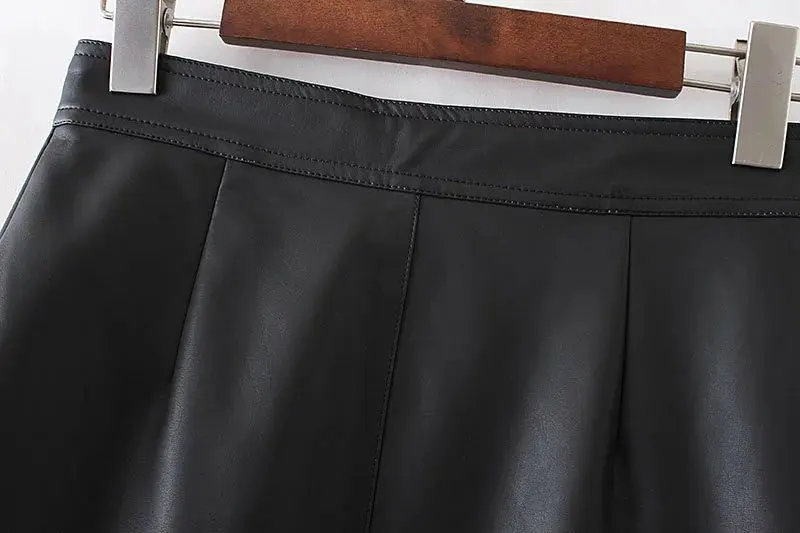 2018 осенне зимняя женская юбка из искусственной кожи сексуальная мини с карманами