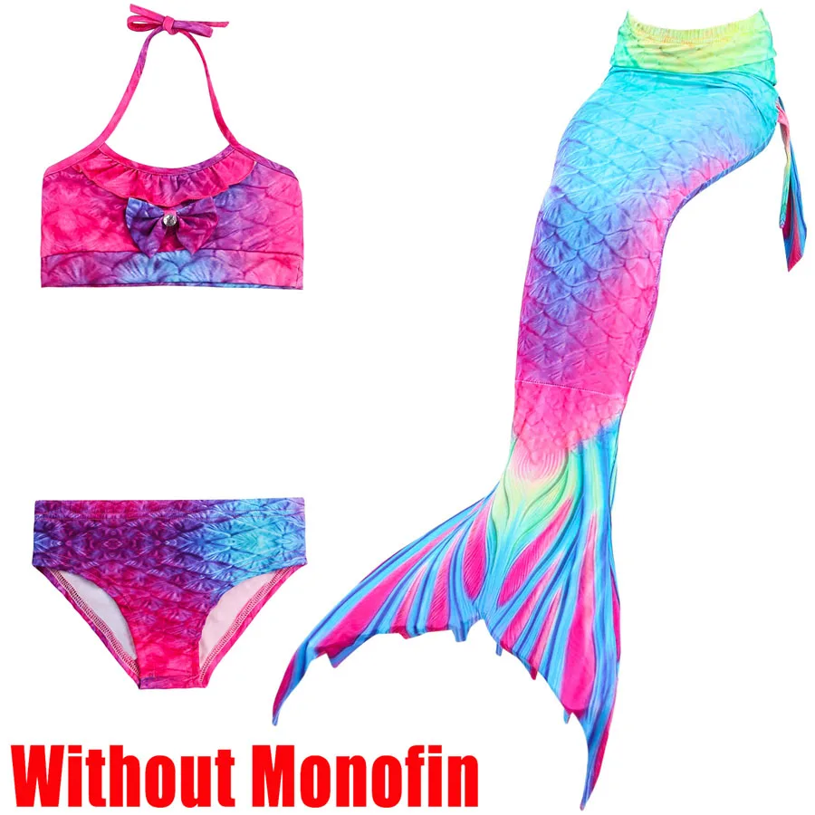 3pcs Without Fins 1 Детский купальный костюм с хвостом русалки для девочек, костюмы с моноплавниками, бикини, одежда для плавания, маскарадный костюм с хвостом русалки для детей, одежда для купания - Цвет: 3pcs Without Fins 1