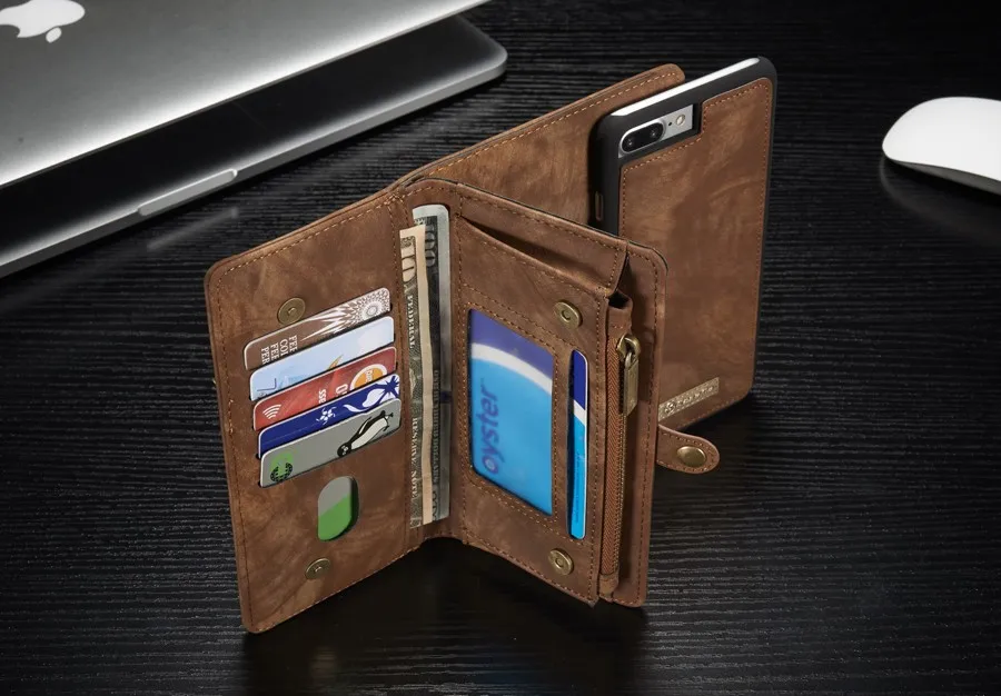 14 Slots Zipper Wallet with Removable Back Cover Leather Case for Apple iPhone 7 Plus Hand Sewing Purse Brand Original Luxury | Мобильные