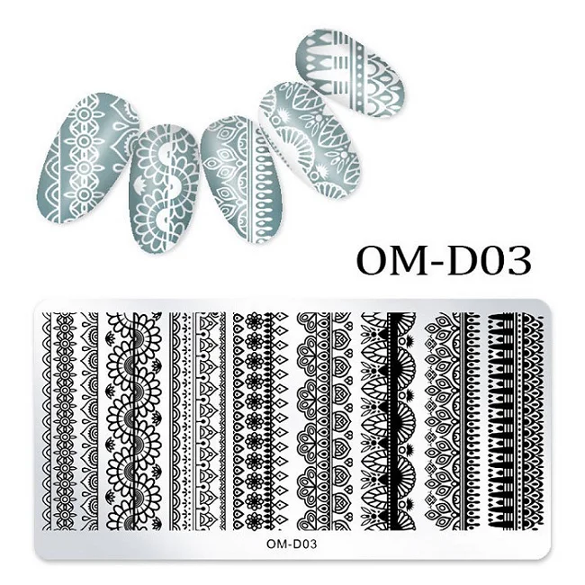 OM-D03 1 шт. прямоугольная штамповка для ногтей шаблон отрицательная ветряная мельница цветы Мандала весенние узоры Сделай Сам дизайн ногтей маникюрная штамп пластина - Цвет: OM-D03