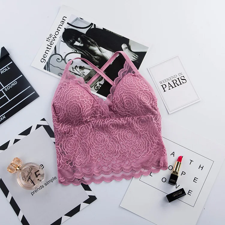 Pink Женский бюстгальтер без косточек, кружевной топ без косточек, мягкий бюстгальтер, нижнее белье, красивое нижнее белье - Цвет: Pink