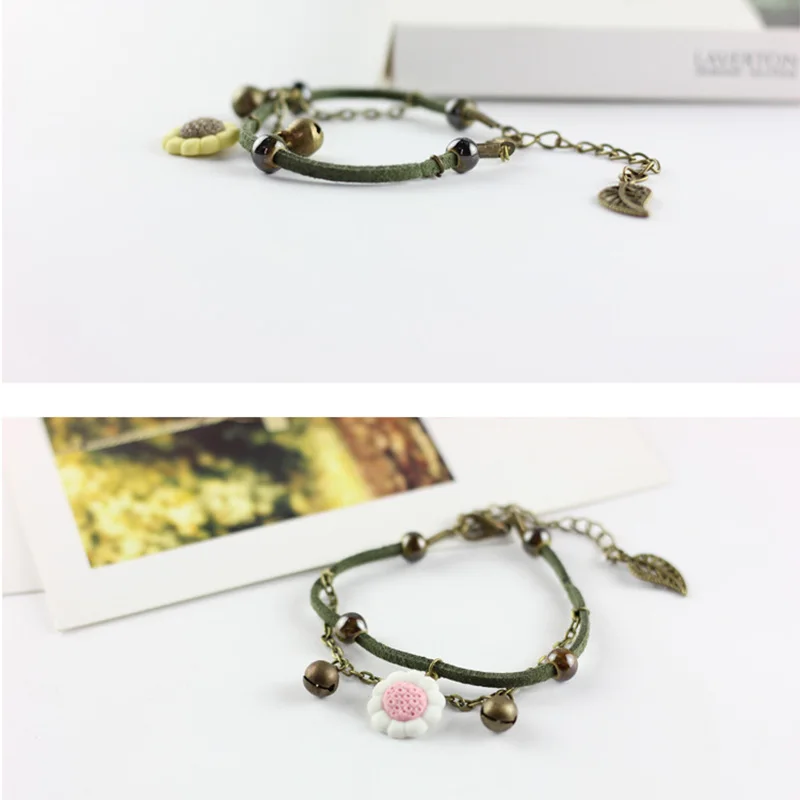 Кожаные браслеты с подвесками для мужчин и женщин Браслет-манжета из подсолнуха