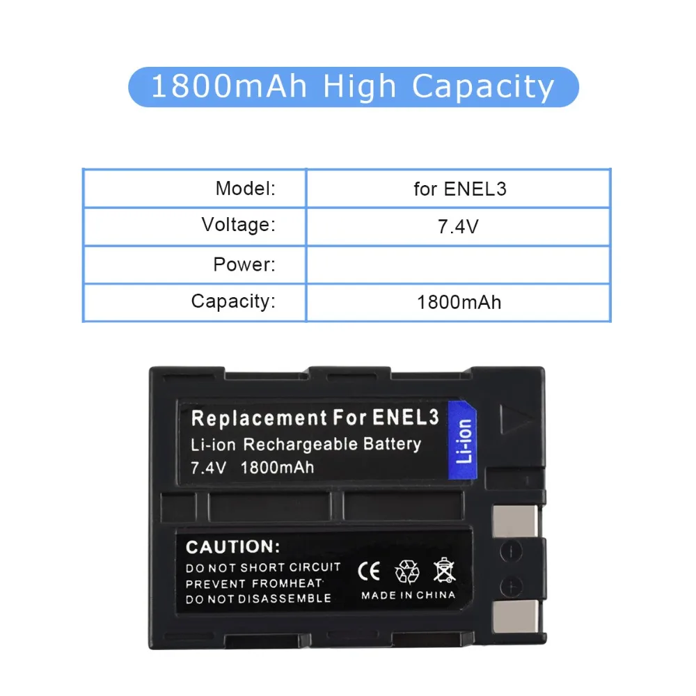 2X7,4 V 1800 mAh DSLR EN-EL3 RU EL3 ENEL3 Батарея+ ЖК дисплей Батарея Зарядное устройство для Nikon D300S D300 D100 D200 D700 D70S D80 D90 D50 L20