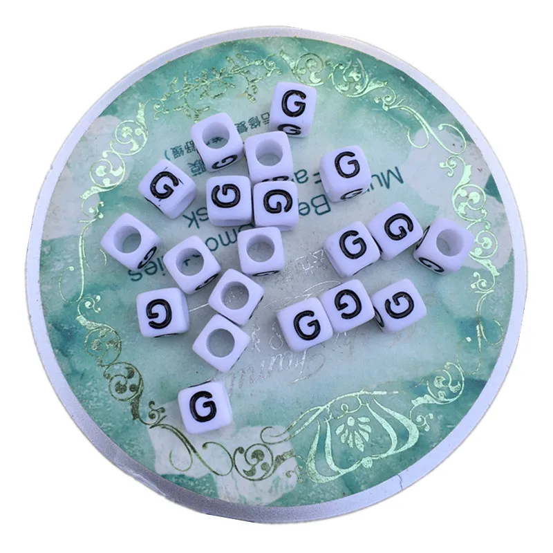

Free Shipping White with Black Printing Cube Acrylic Letters Beads 2600PCS 6*6MM Sqaure Cube Plastic Alphabet Initial G Beads