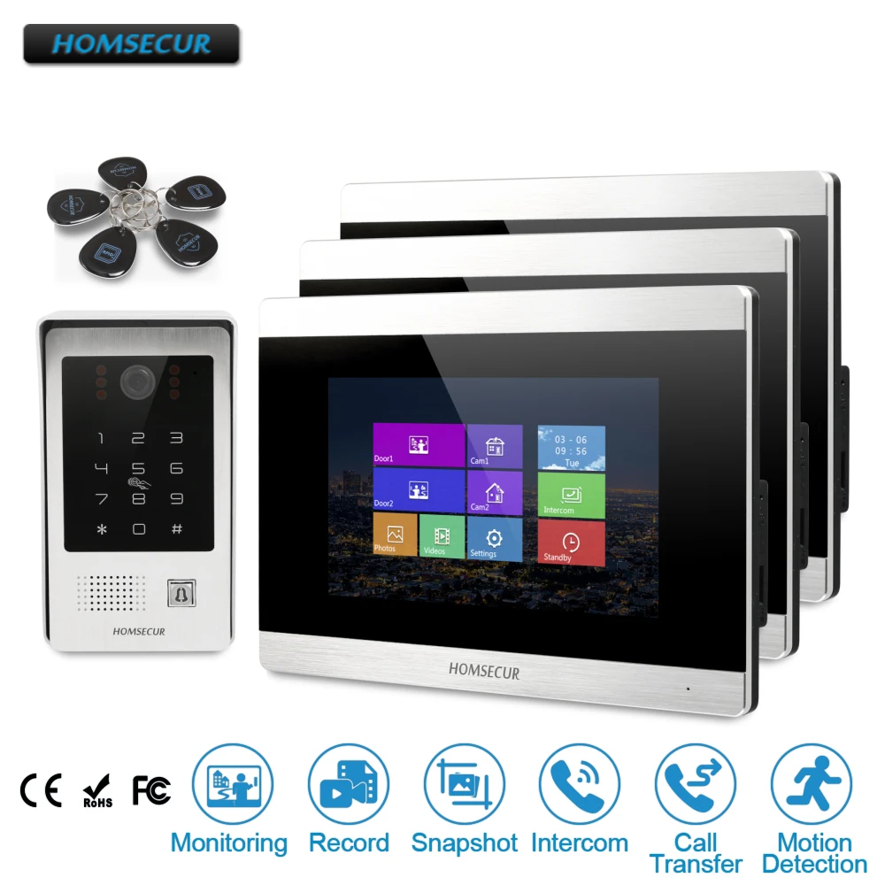 HOMSECUR 7 &quotСвободные Руки Видеодомофон Система + Доступ по Паролю и ID BC091 BM715
