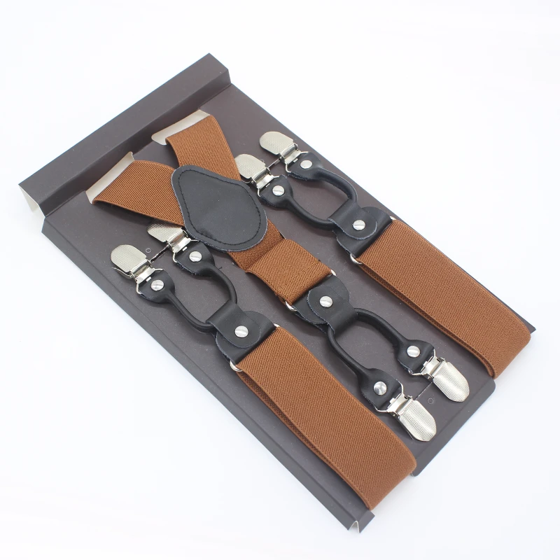 BROWN 3,5*120 см модные полосатые подтяжки на 6 клипсах, мужские винтажные повседневные подтяжки для взрослых в западном стиле, регулируемый ремень - Цвет: BROWN