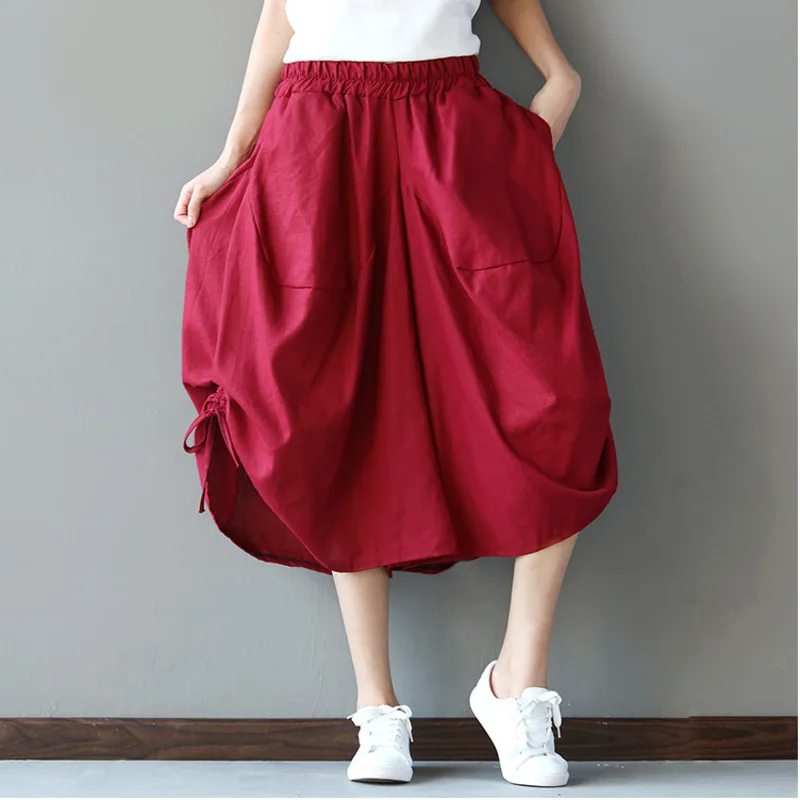 Женские брюки с широкими штанинами #0634 летние Асимметричные шаровары большого