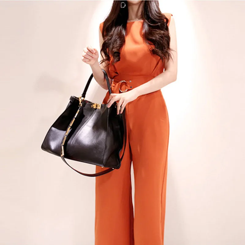 

ZAWFL Korean Style Sleeveless Belted Casual Jumpsuits Women 2022 Summer Casual Rompers New OL Work Wear Wide Leg Playsuits