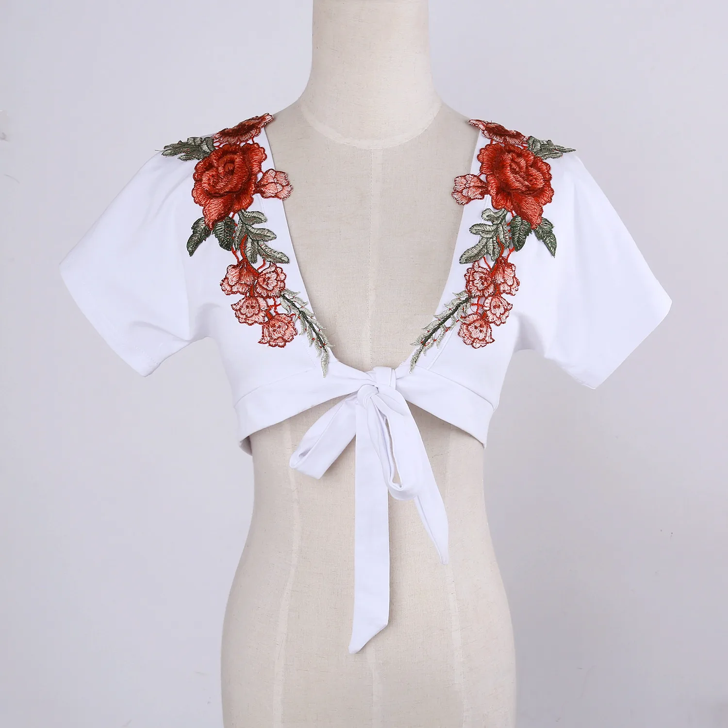 Пикантные Для женщин Цветочный Вышивка v образным вырезом бинты Растениеводство