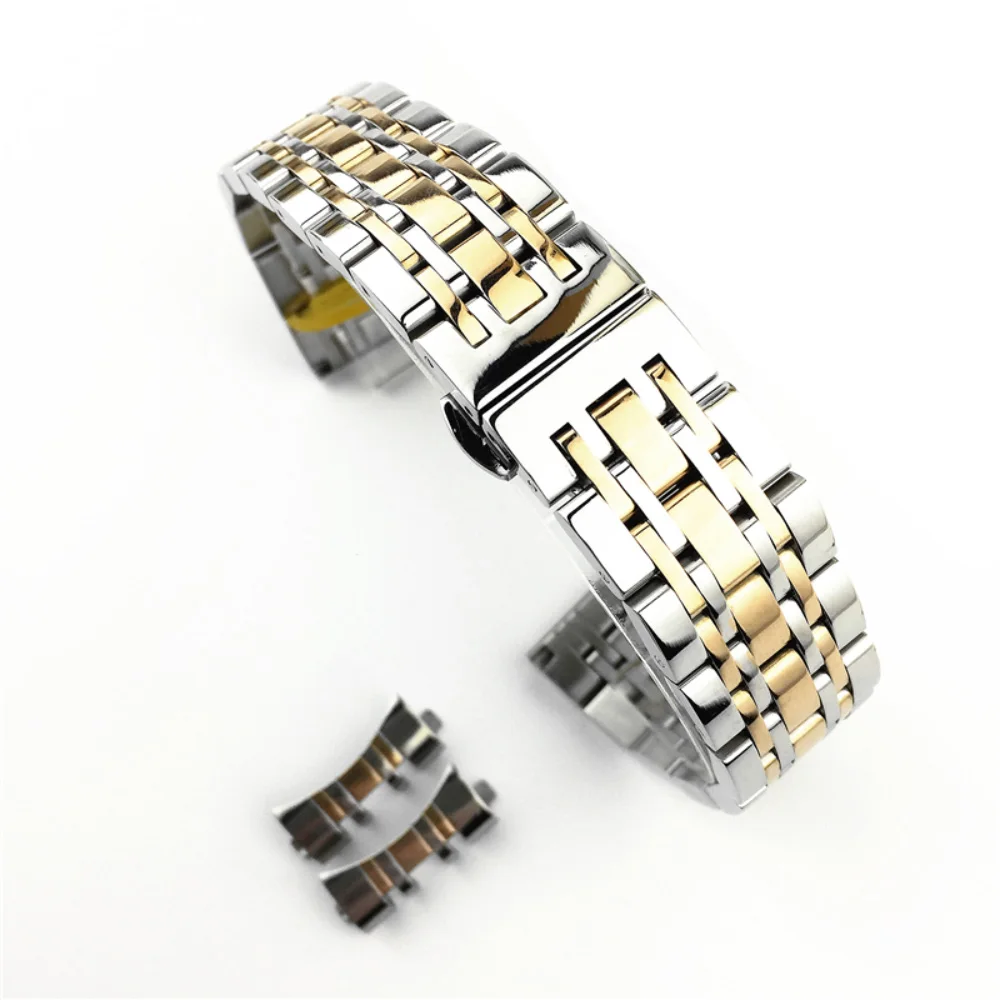 Silver and Rose Gold Универсальный ремешок для часов из нержавеющей стали с 7 бусинами 18 мм 19 мм 20 мм 21 мм 22 мм 23 мм 24 мм ремешок для часов для samsung Galaxy Watch - Цвет ремешка: Silver and Rose Gold