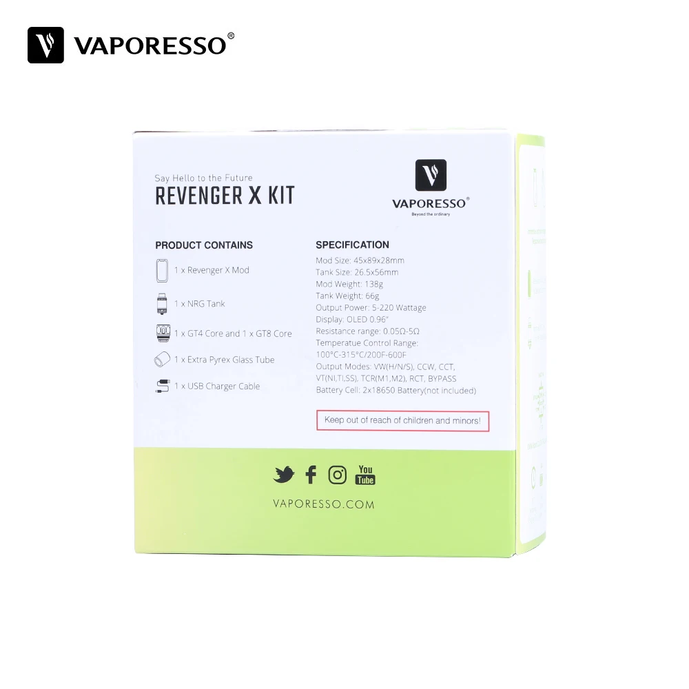 220 Вт Vape оригинальный Vaporesso Revenger X набор с 5 мл NRG баком и box Mod VS электронные