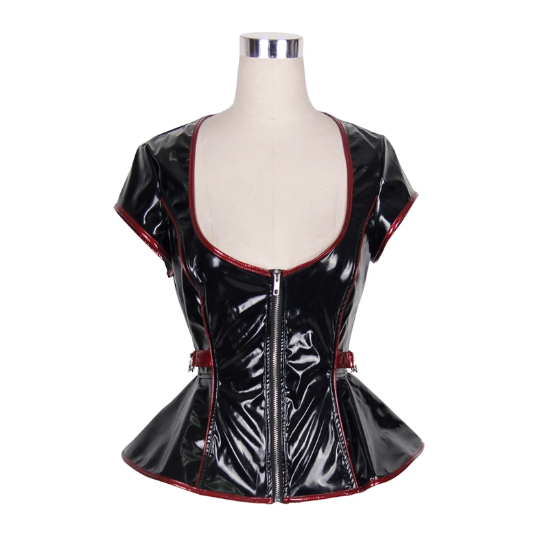 Женская футболка из ПУ кожи с коротким рукавом в готическом стиле | одежда