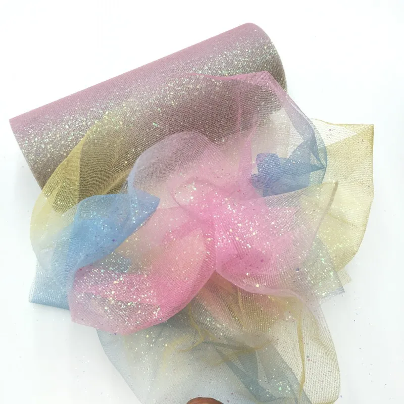 Pink blue yellow Радужные сверкающие тюлевые рулоны для настольного бегуна, стула, юбки-пачки с бантом, свадебные подарочные ленты с единорогом, украшения на день рождения - Цвет: Pink blue yellow