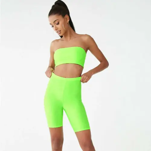 

2019 Women 2PCS/Set Sports Suit SLeeveless Strapless Top Shorts Outfit Workout Clothes Tracksuit Summer Casual Clothing