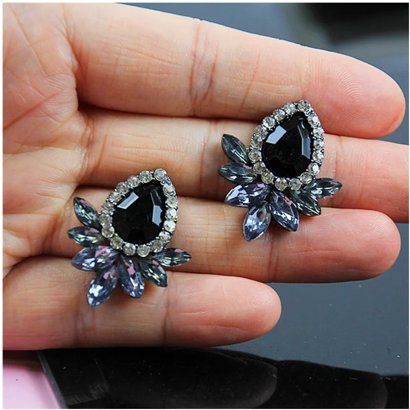 2016 новые женские модные серьги Стразы серые кристаллы смолы Черные милые