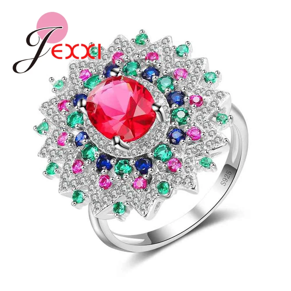 

Unique Design 925 Sterling Silver Ring for Female Wedding Anel With AAA Colorful Cubic Zircon Bijouterie Free Shipping