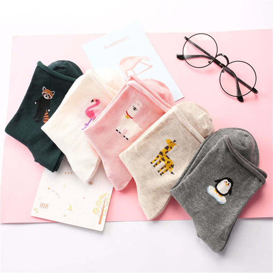 Модные Носки с рисунком Фламинго пингвина пива женские белые Милые животных птиц