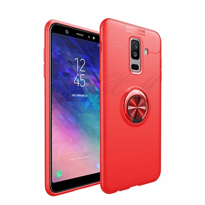 Для Samsung Galaxy A6 чехол силикагеля крышка Автомобильный держатель Подставка Магнитная кронштейн палец кольцо ТПУ чехол для Samsung A6 plus - Цвет: red plus red