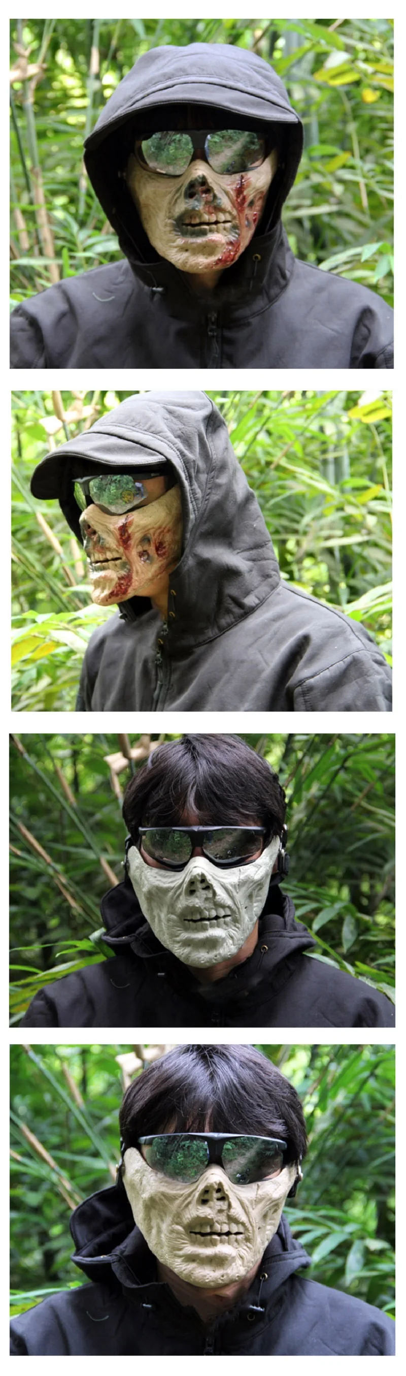 3D Unisex Half Face Cycling Mask Tactical Airsoft Protective Zombie Mask for Military Paintball Hunting CS Halloween Party Mask