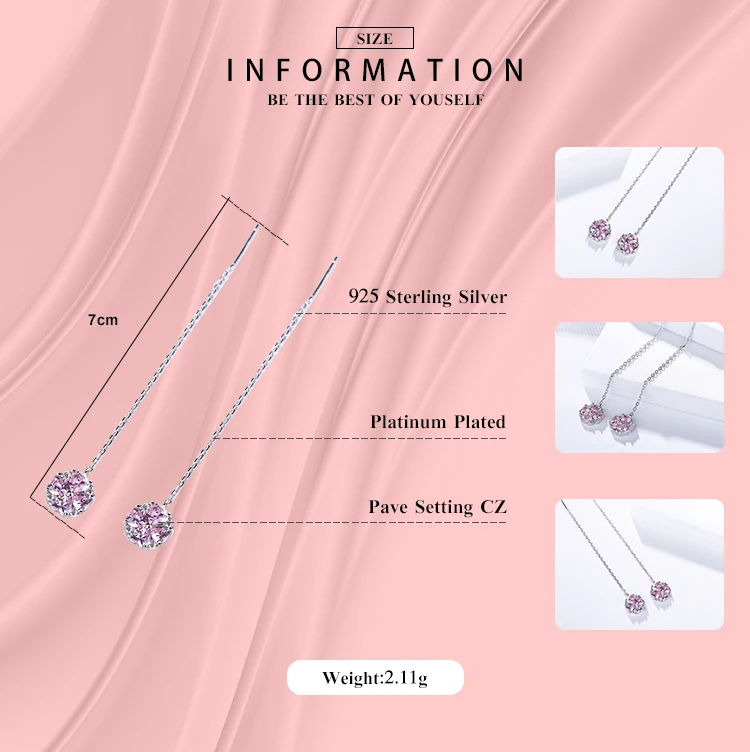 Modian New Arrival Fashion 925 Sterling Silver Four Leaf Clover Crystal Long Tassel Circle Drop Earrings For Women Fine Jewelry | Украшения