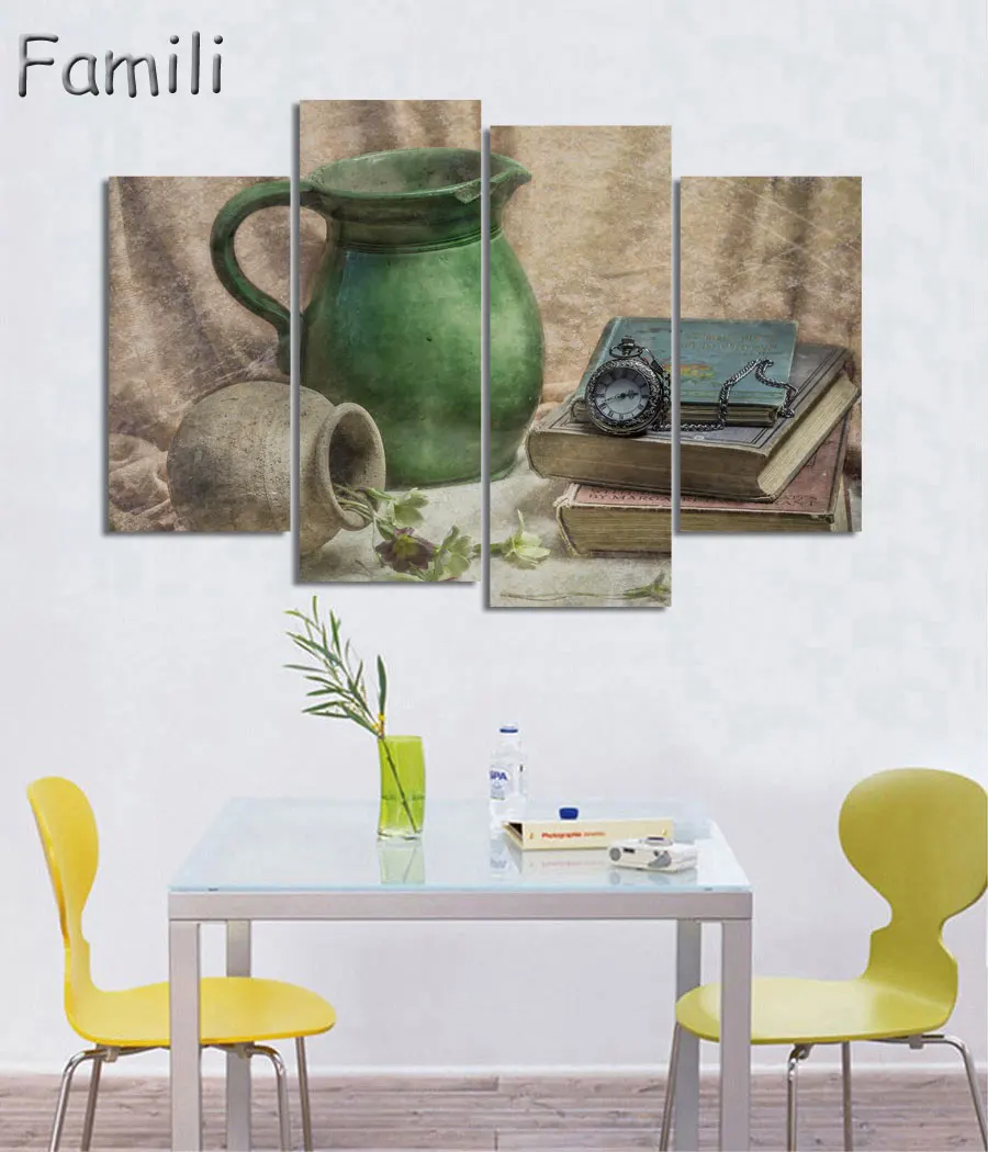 4 шт. Картина на холсте с изображением цветов и чашек|art pictures|picture for kitchenmodern paintings