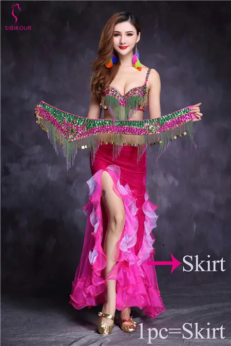 Rose Red 1pc New Design Bellydance Costume For Women Belly Dancing Clothes Belly dance Skirt Oriental Bollywood Bra Belt Dress Set Adult - Цвет: Rose Red 1pc