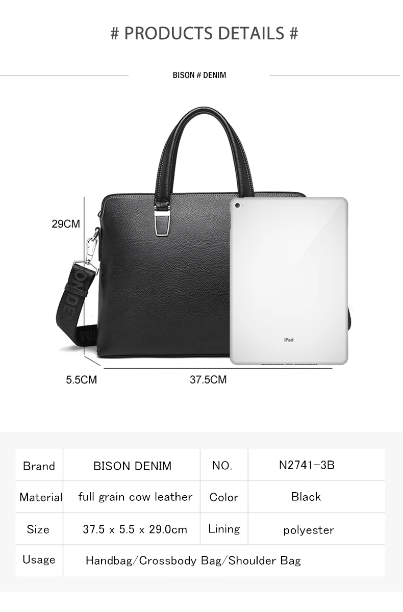 BISON DENIM, известный бренд, мужской портфель, сумка из натуральной кожи, сумка из воловьей кожи, вместительная сумка для ноутбука, сумка-мессенджер, N2741