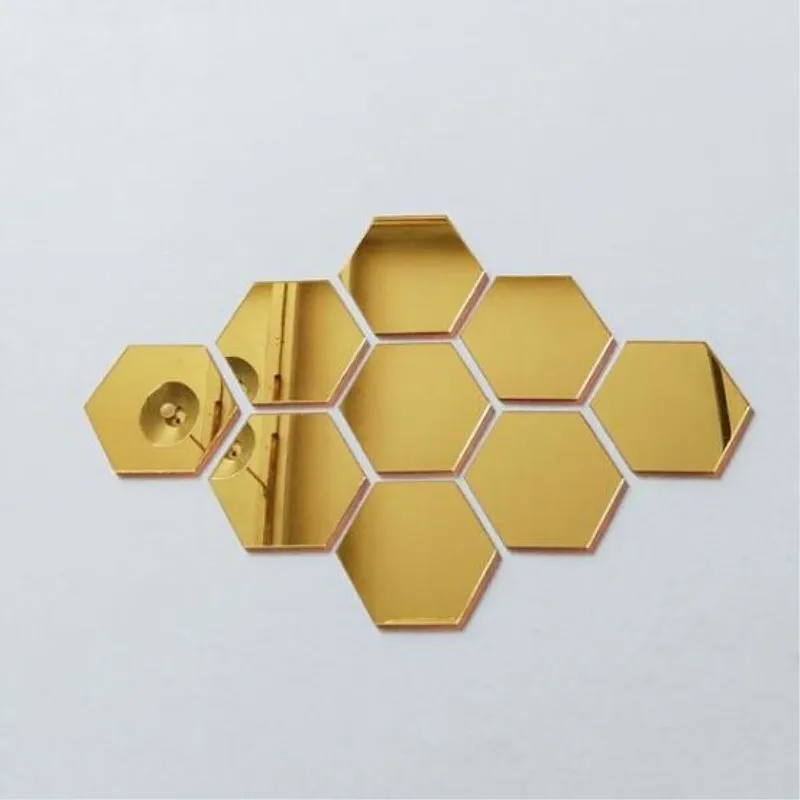 Gold 12 шт 8*7 см/4,6*4 см 3D акриловые зеркальные наклейки DIY шестигранные художественные настенные наклейки для детской комнаты гостиной украшения дома серебро - Цвет: Gold